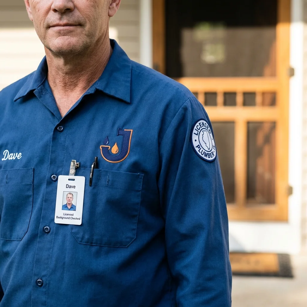 Licensed plumber showing ID badge in Martinsburg, WV