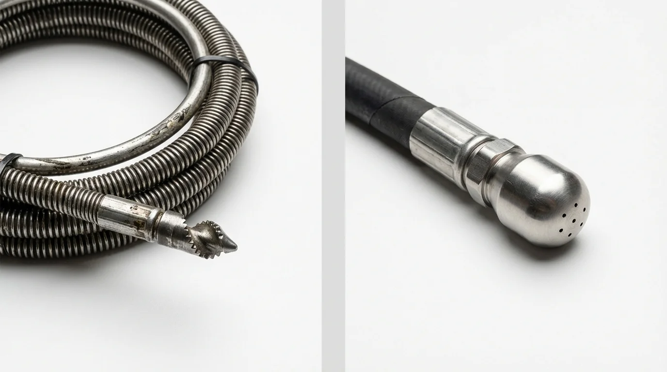 Drain snake cable and hydro jetting nozzle used for drain cleaning in Martinsburg, WV
