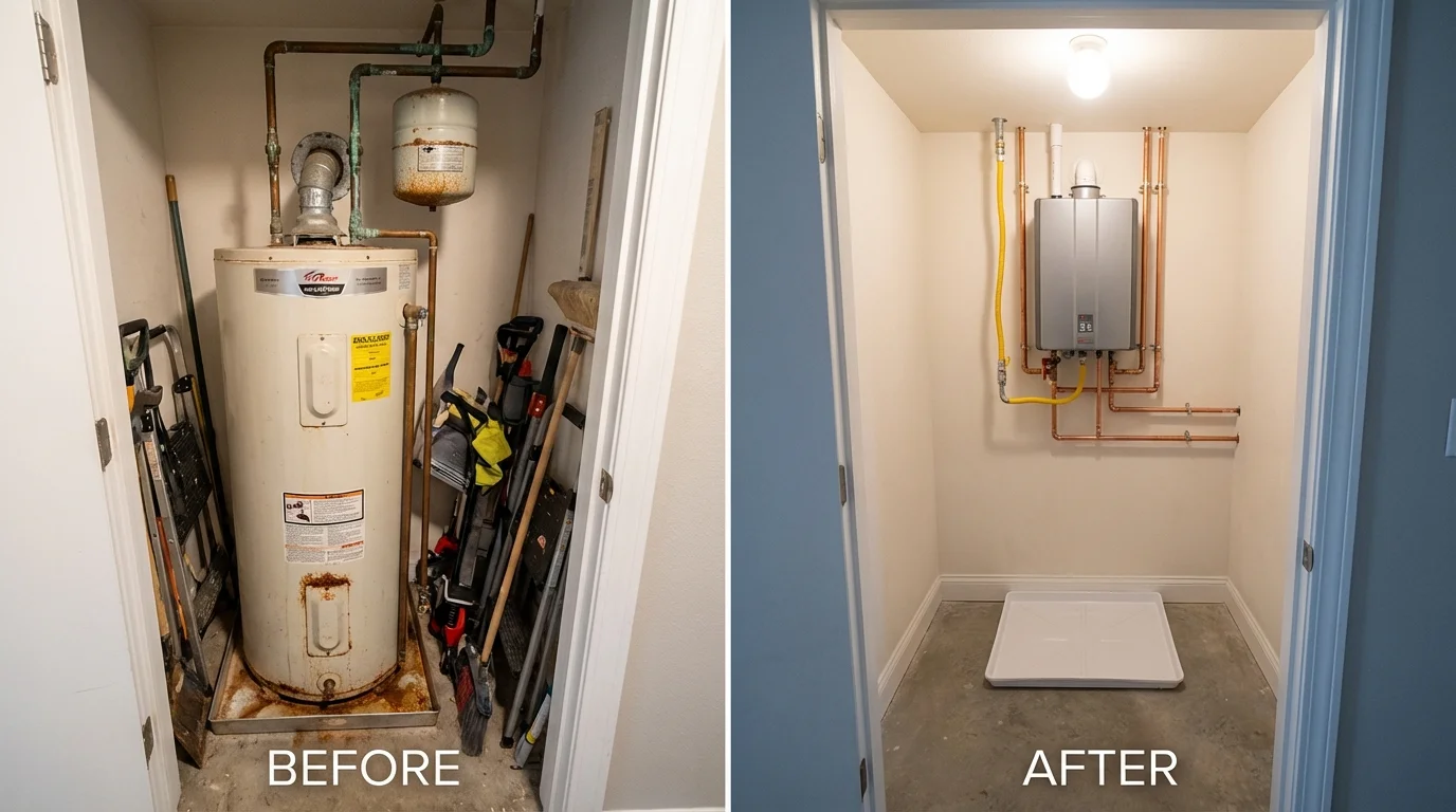 Tank water heater versus wall-mounted tankless unit comparison for Martinsburg, WV homeowners