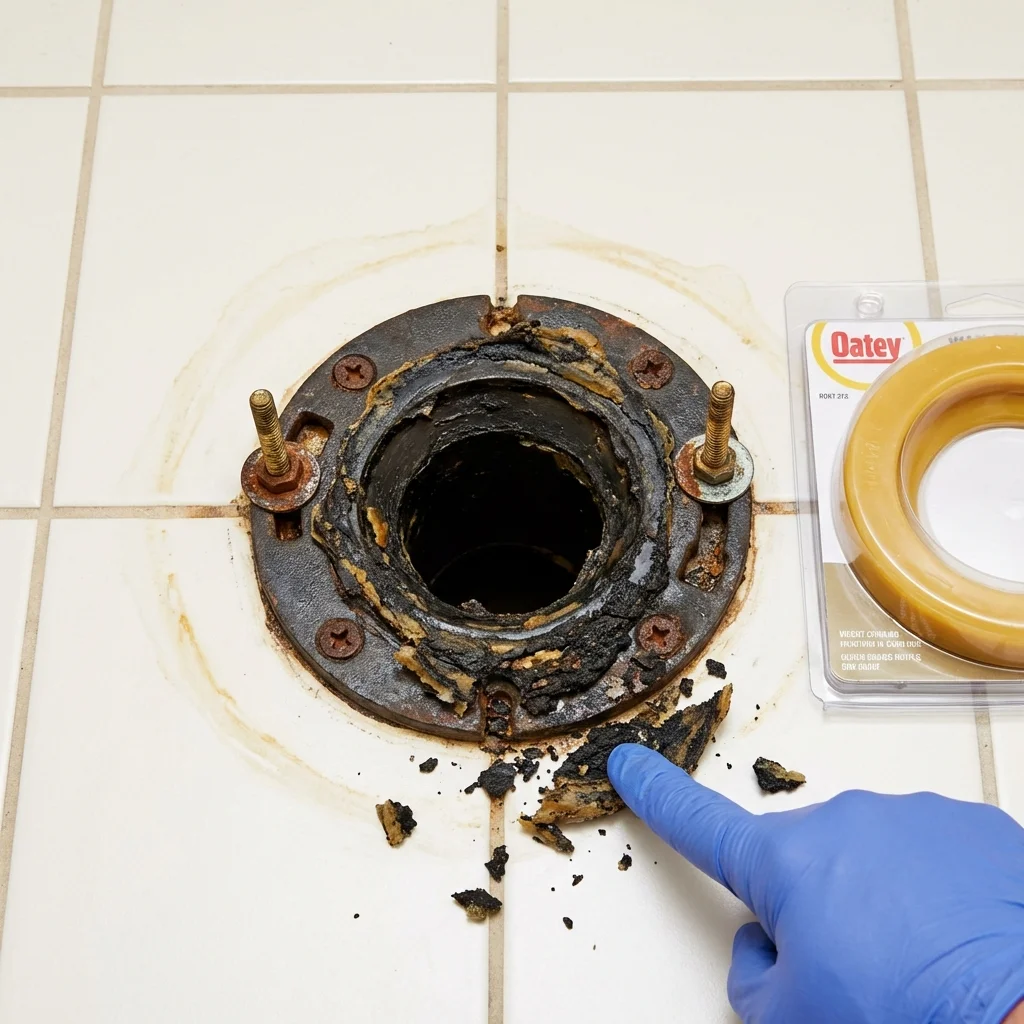 Failed wax ring showing water seepage at the base of a toilet in a Martinsburg, WV home