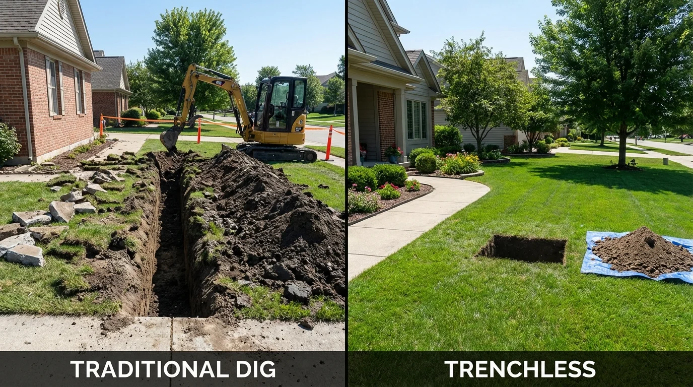 Trenchless sewer repair with minimal yard damage versus traditional excavation in Martinsburg, WV